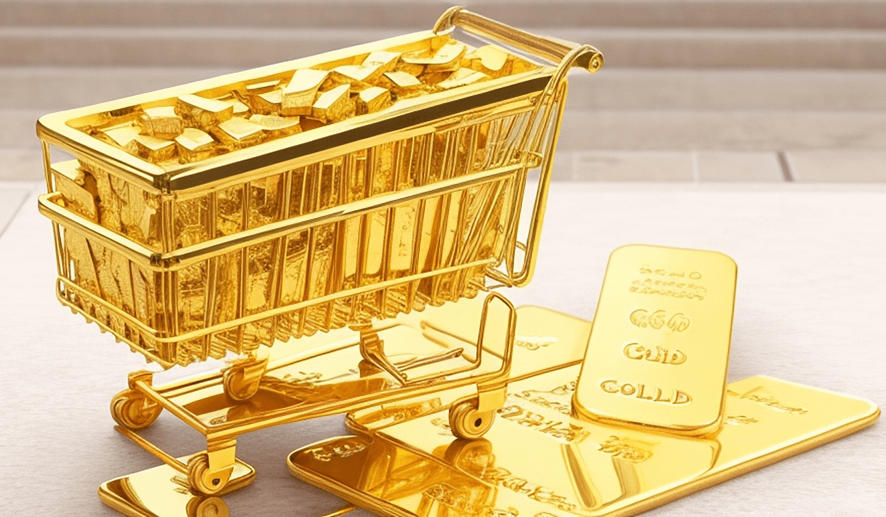Koszyk zakupowy ze złotem oraz sztabki złota