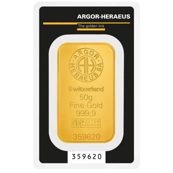 Sztabka złota Argor-Heraeus 50 gramów złota