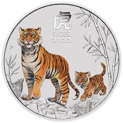 Lunar III Rok Tygrysa 1 uncje srebra 2022 Kolorowany