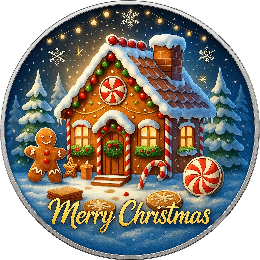 Srebrna moneta Merry Christmas: Gingerbread House - Amerykański Orzeł - 1 uncja srebra