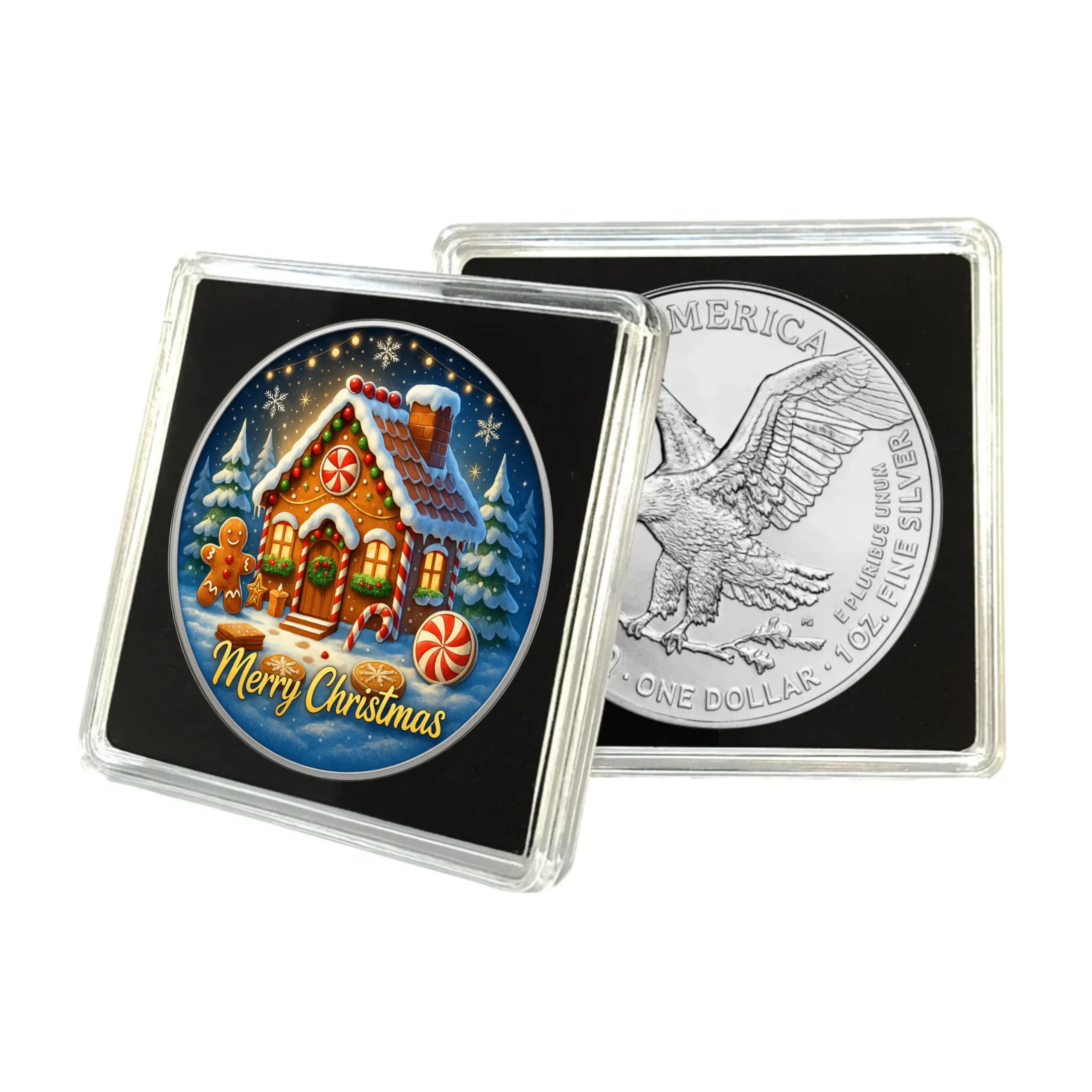 Srebrna moneta Merry Christmas: Gingerbread House - Amerykański Orzeł - 1 uncja srebra
