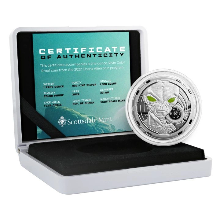 Srebrna moneta Ghana Alien 2022 PROOF Color - 1 uncja srebra